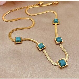18K Gold Plated turquoise Herringbone necklace Snake Womens Jewelry